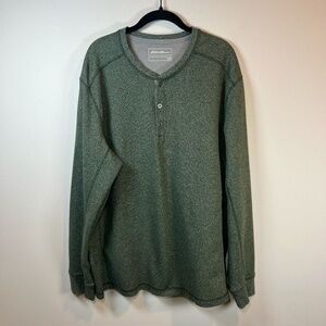Eddie Bauer Thermal Henley Shirt Green Pullover Waffle Knit Long Sleeve Mens 2XL